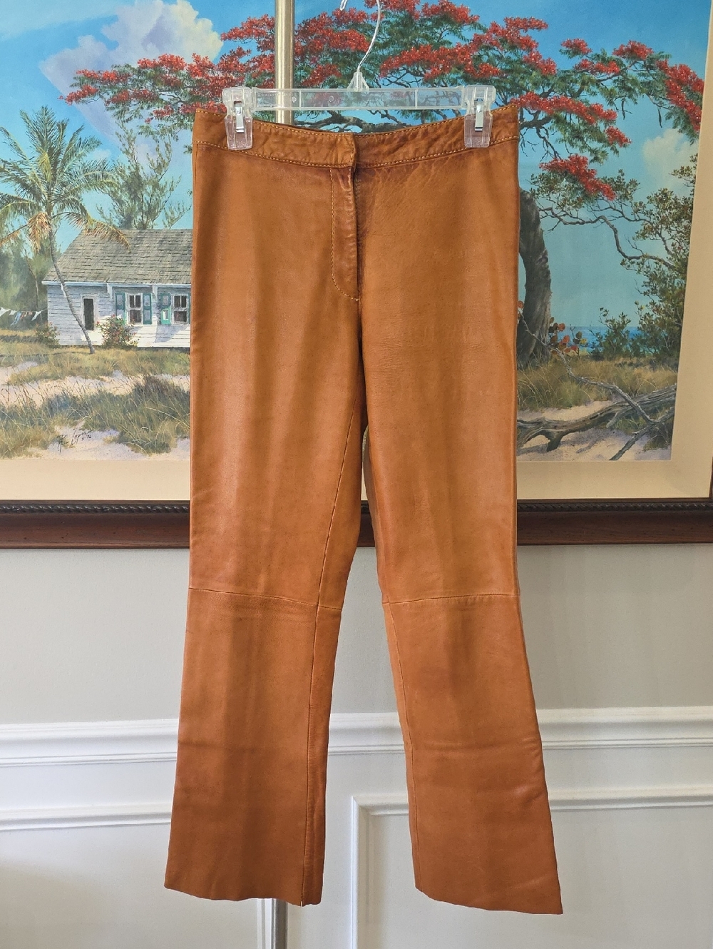 Vintage Cache Cognac Lined Leather Pants with Inner Label